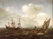 VROOM, Hendrick Cornelisz. A Dutch Ship and a Kaag in a Fresh Breeze oil
